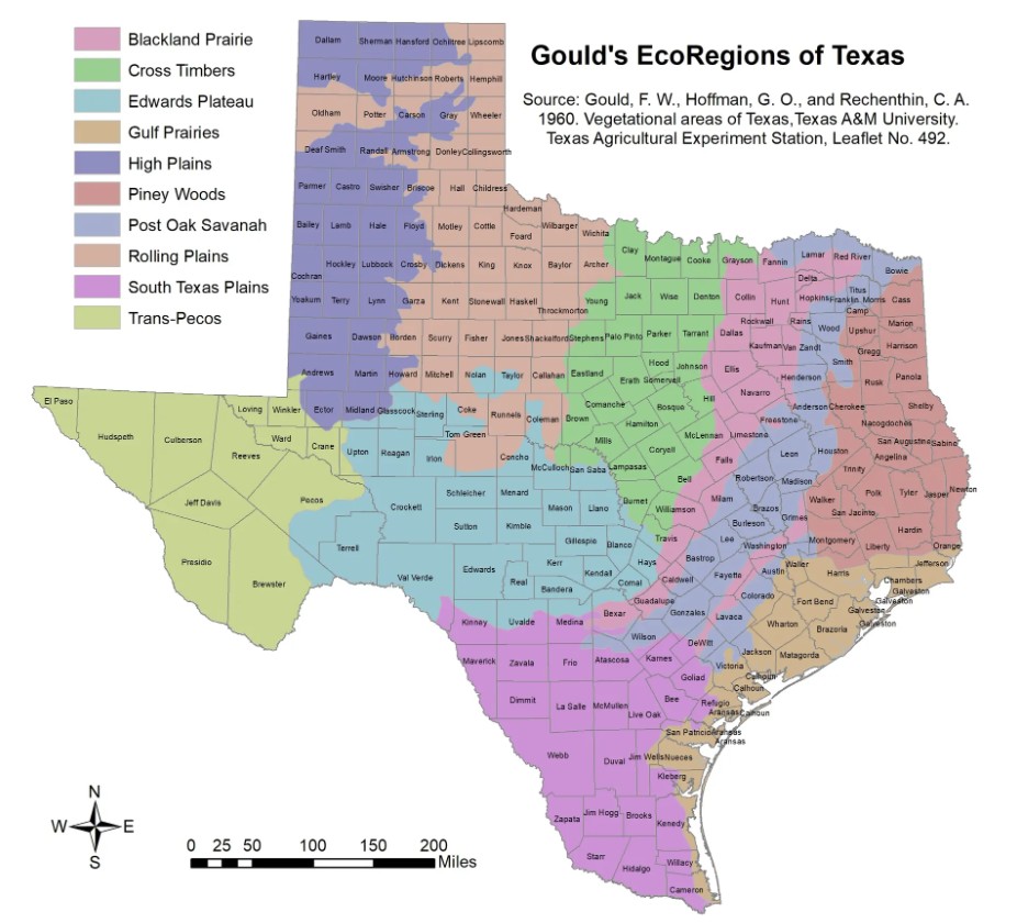 The 10 ecoregions of Texas.